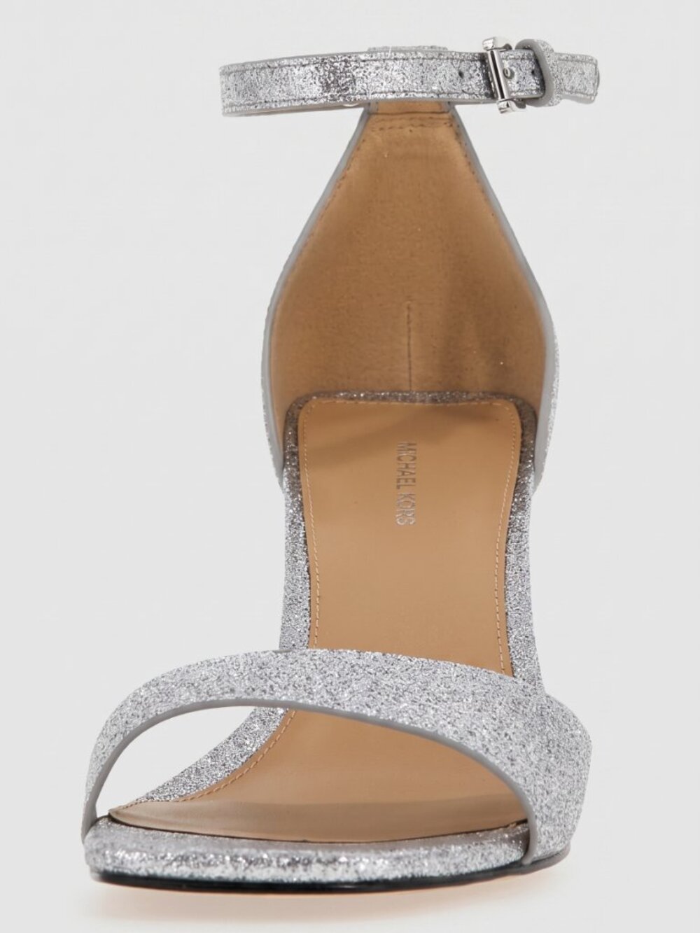 Michael Kors Jaida Silver Glitter Heeled Sandals Women's Ankle Strap Shoes - Picture 4 of 4